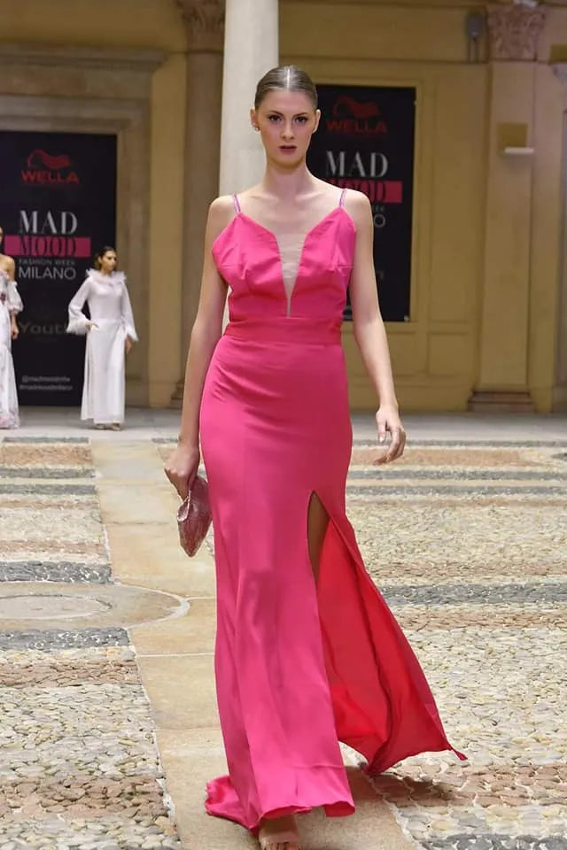 Fuchsia stretch silk cady dress