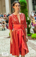 Red sequin dress with sash