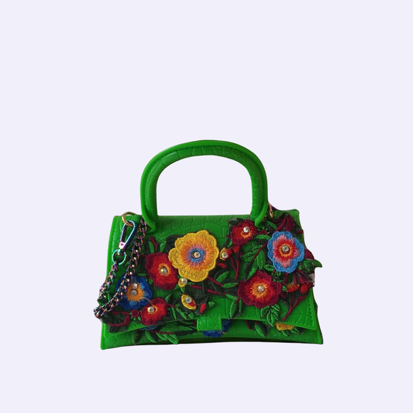 Bag green embroidery small
