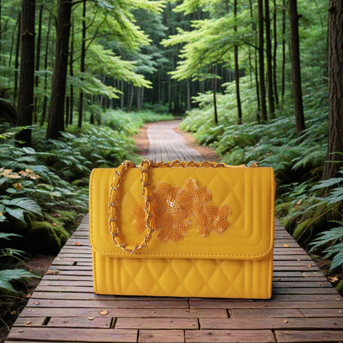 Bag yellow paillettes flower